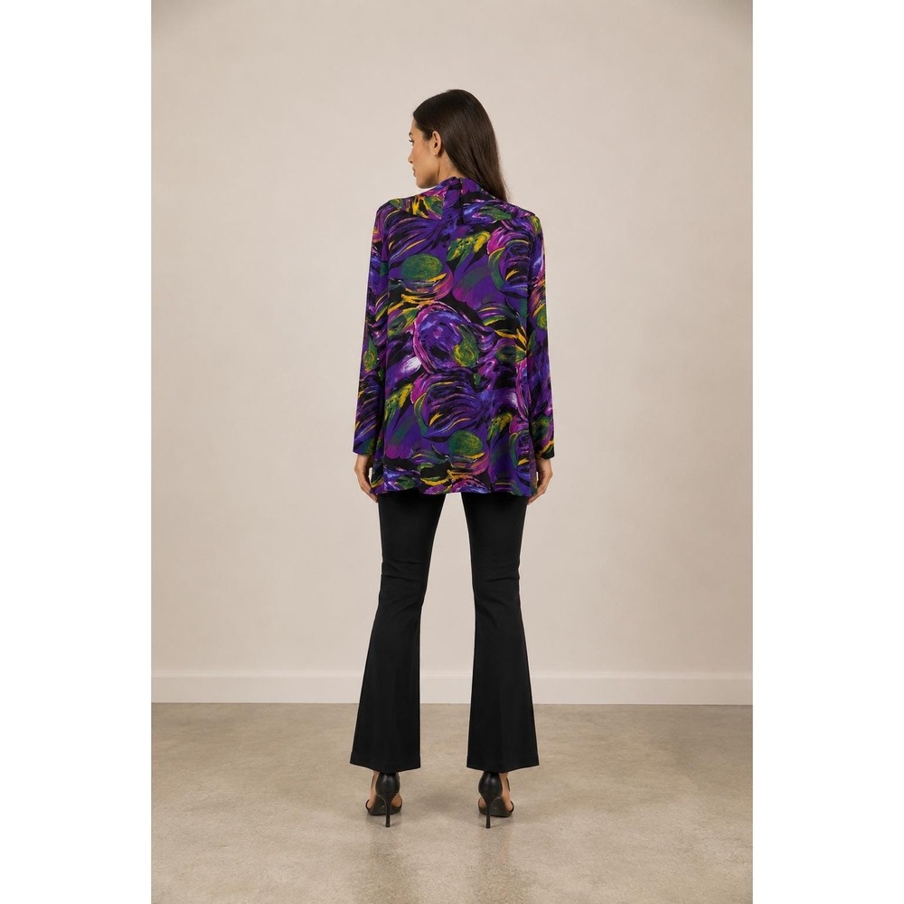 Womens Abstract Painterly Print Button Down Tunic Blouse Purple XL - Picture 3 of 8